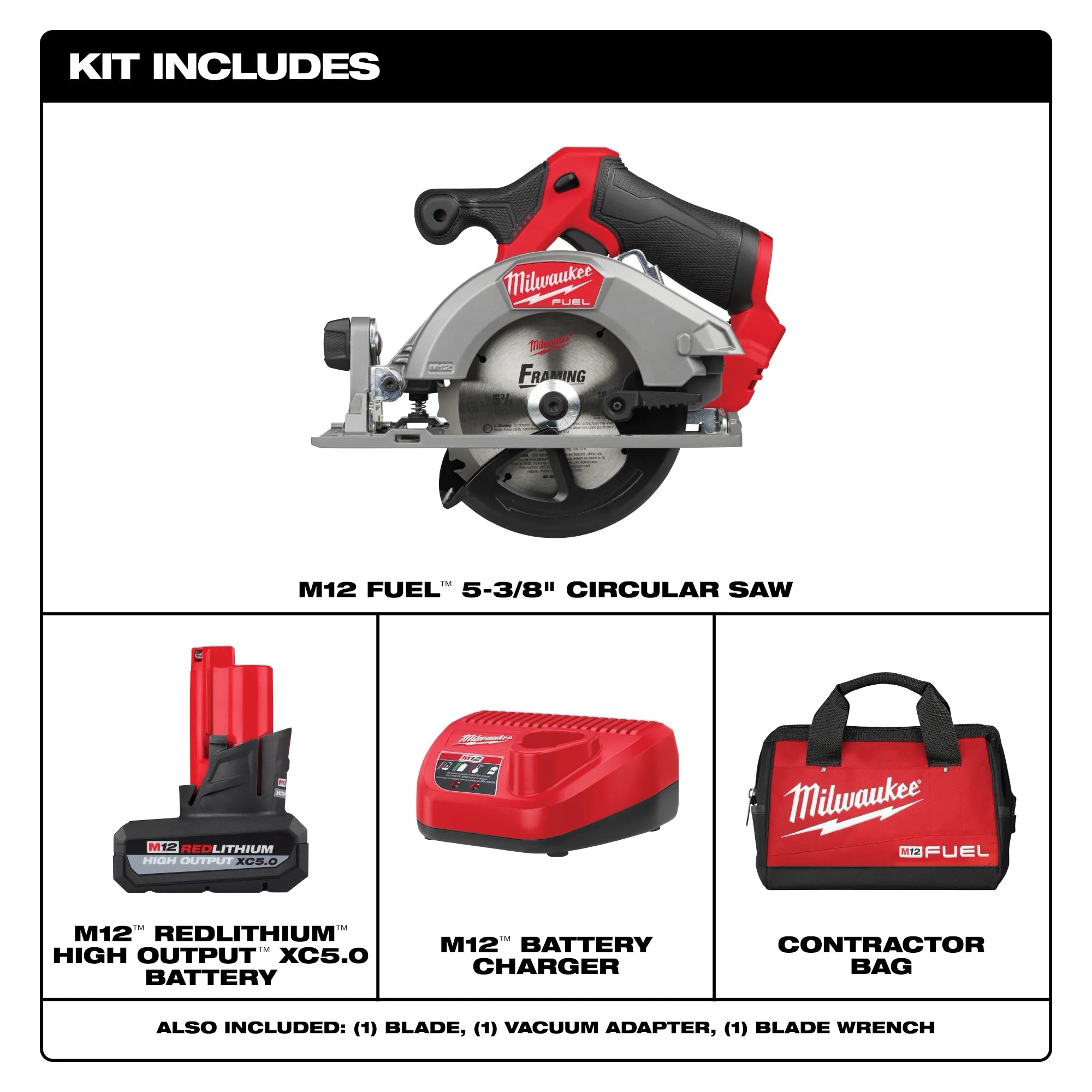 Milwaukee M12 Circular Saw Kit with High Output 5.0 Battery