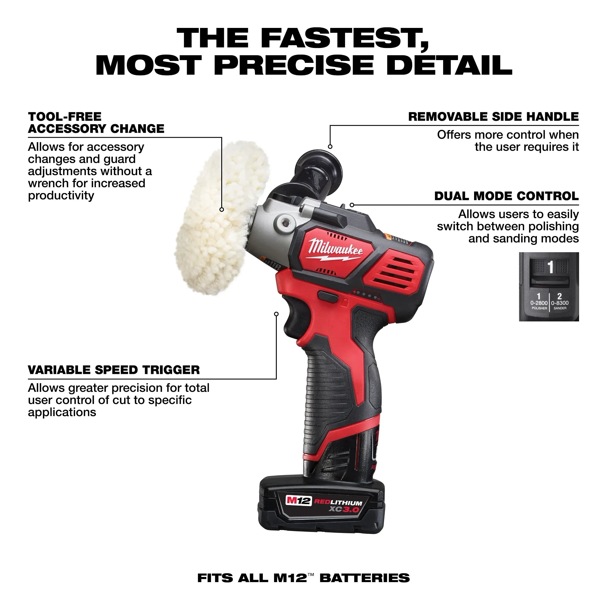 Milwaukee M12 Variable Speed Cordless Polisher/Sander Kit, 1 Battery, Model# 2438-22X