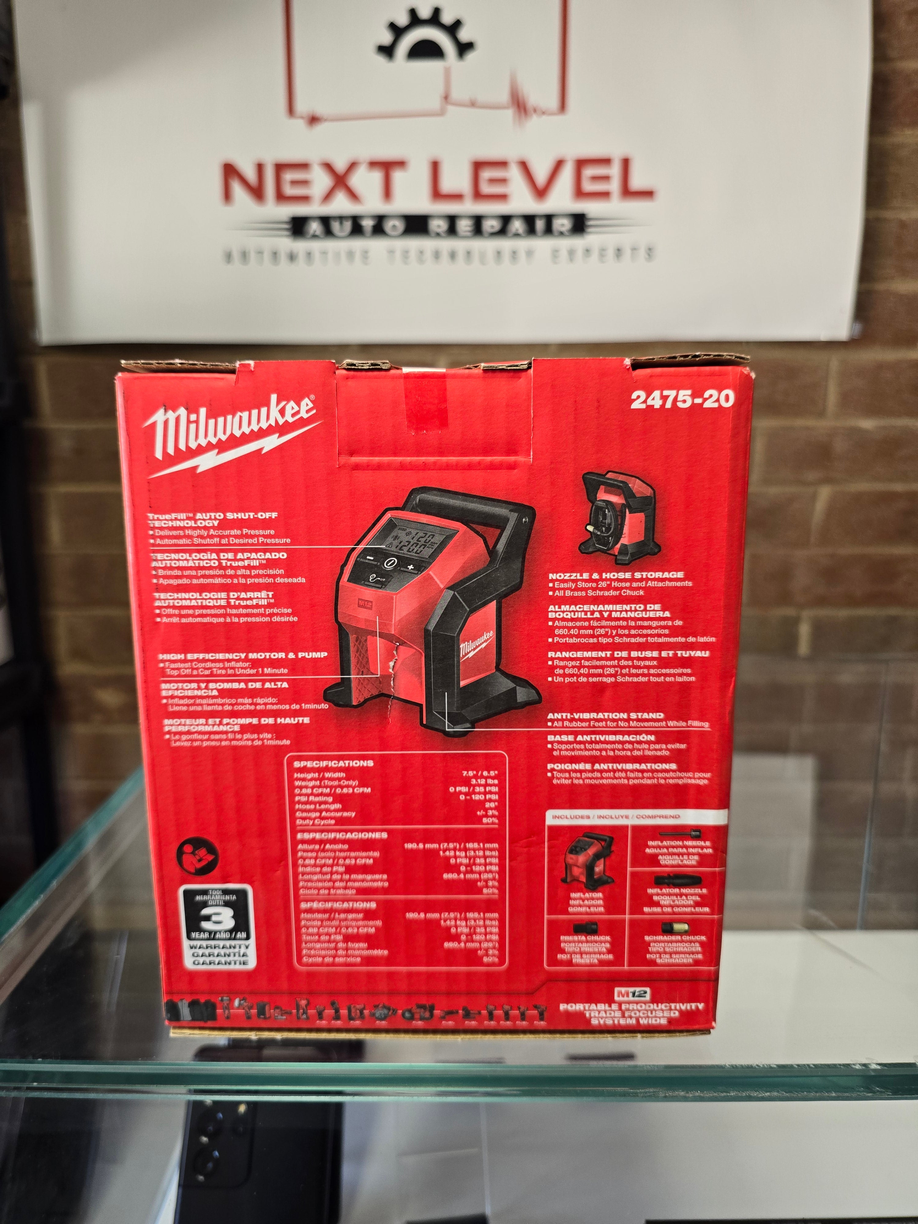 Milwaukee M12 Cordless Compact Tire Inflator, Model# 2475-20