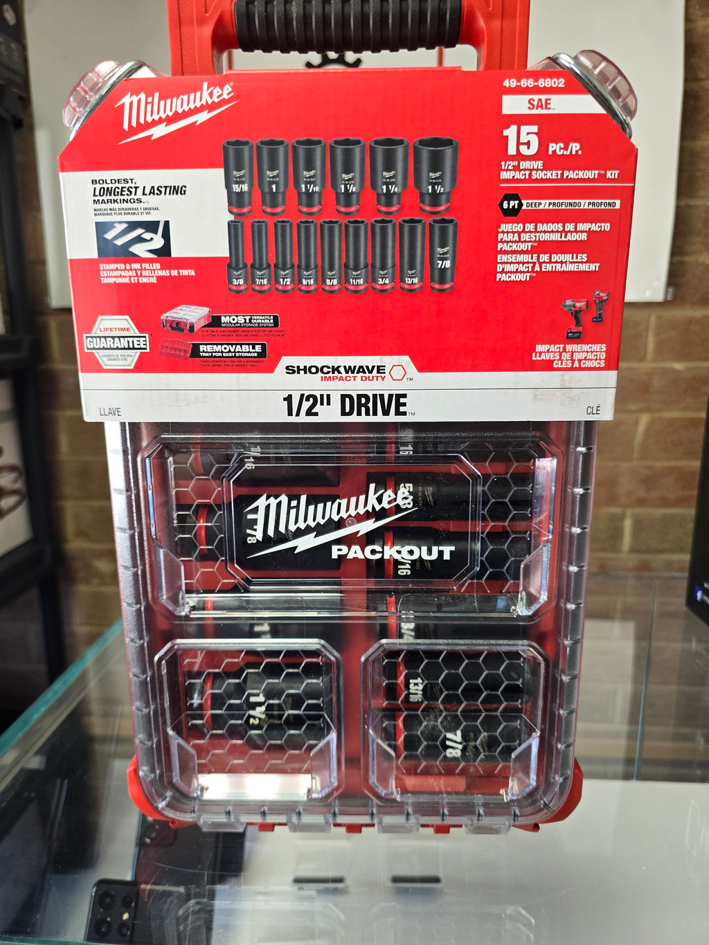 Milwaukee SHOCKWAVE Impact-Duty 1/2 in. Drive SAE Deep Well Impact PACKOUT Socket Set (15-Piece)