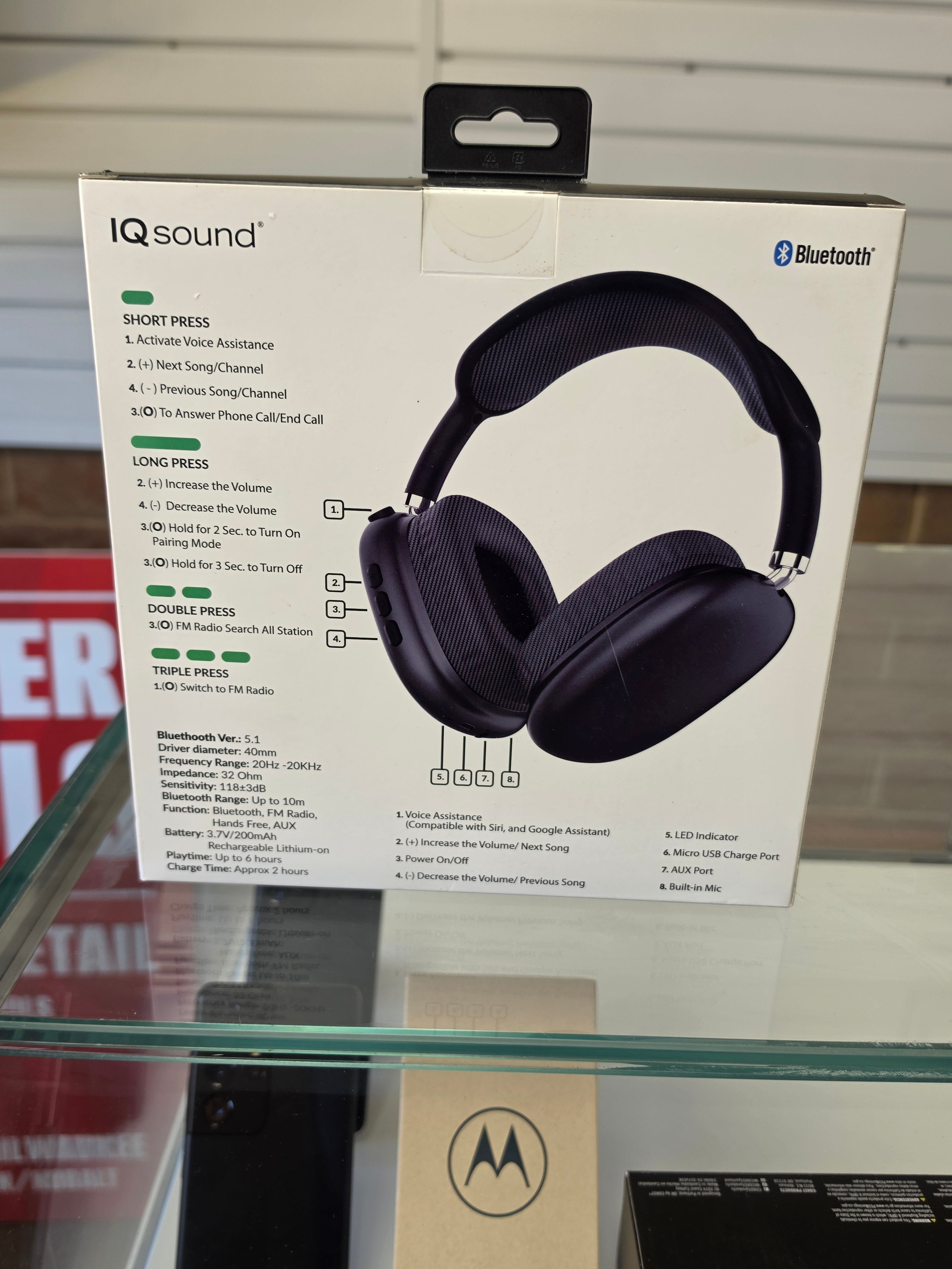 IQ Sound IQ-170BT Wireless Bluetooth Over-Ear Headphones with FM Radio & Built-In Mic