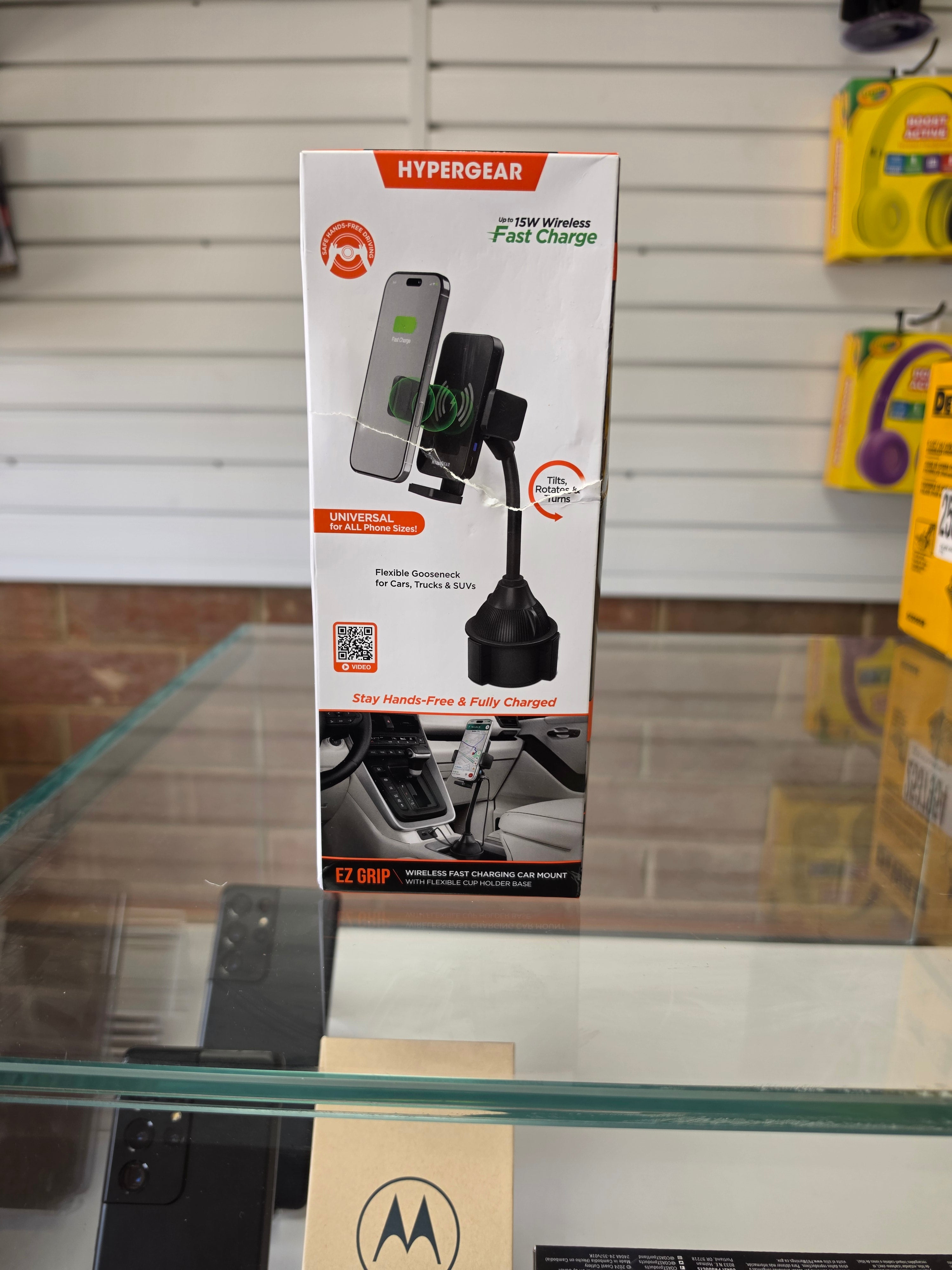 EZ Grip 15W Wireless Fast-Charging Cup Holder Phone Mount - Black