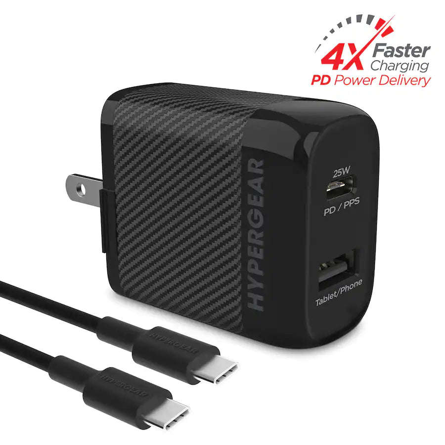 HyperGear - SpeedBoost 25-Watt PD Dual-Output USB-C Wall Charger Kit