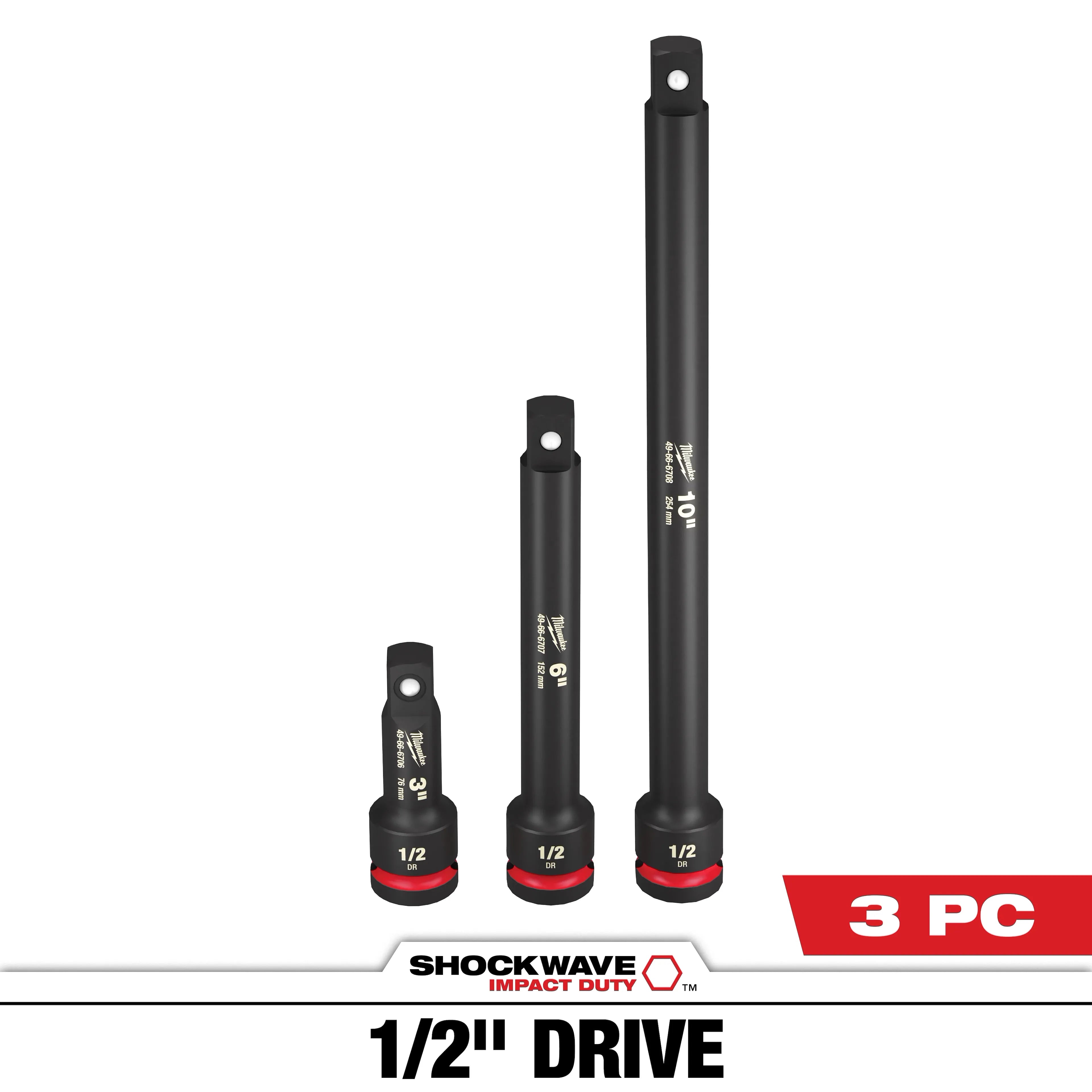 Milwaukee SHOCKWAVE Impact Duty 1/2"Drive Extension Set, 3 Piece