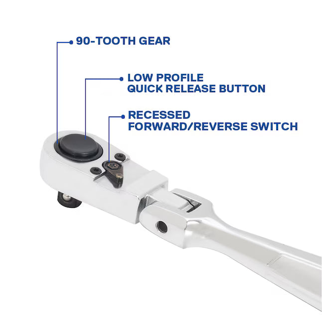 Kobalt 90 -Tooth 1/2-in Drive Full polish Handle Flexible Head Ratchet