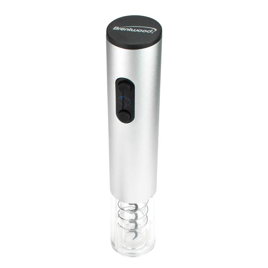Brentwood - Electric Wine Bottle Opener with Foil Cutter, Vacuum Stopper, and Aerator Pourer - Silver