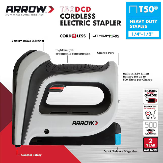 Arrow T50DCD 3/8-in Cordless Electric Staple Gun
