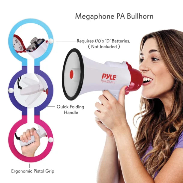 Pyle PMP35R 30W Portable Megaphone Bullhorn with Siren & Voice Recording