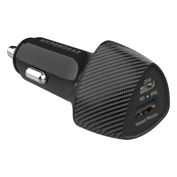 HyperGear SpeedBoost 25W USB-C PD + 12W USB Dual-Output Car Charger – 37W