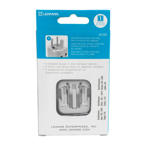 Lenmar TraveLite Ultracompact All-in-One International Travel Adapter – White