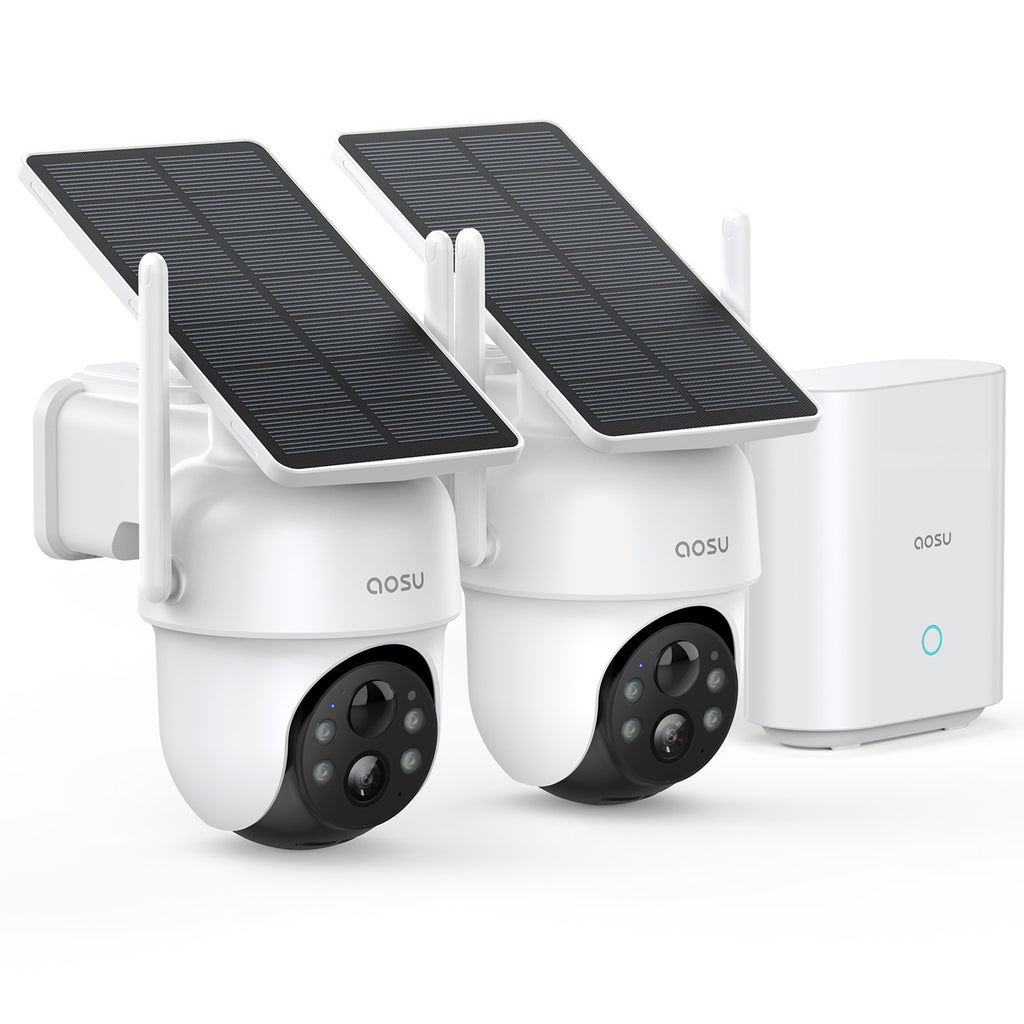 Aosu 2K QHD Dual-Band Wi-Fi Outdoor AI-Smart Solar Security Camera Kit — 2-Camera, 3.0 MP, Panoramic PTZ, Auto-Tracking, HomeBase Recorder