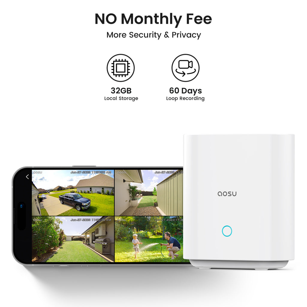 Aosu 2K QHD Dual-Band Wi-Fi Outdoor AI-Smart Solar Security Camera Kit — 2-Camera, 3.0 MP, Panoramic PTZ, Auto-Tracking, HomeBase Recorder