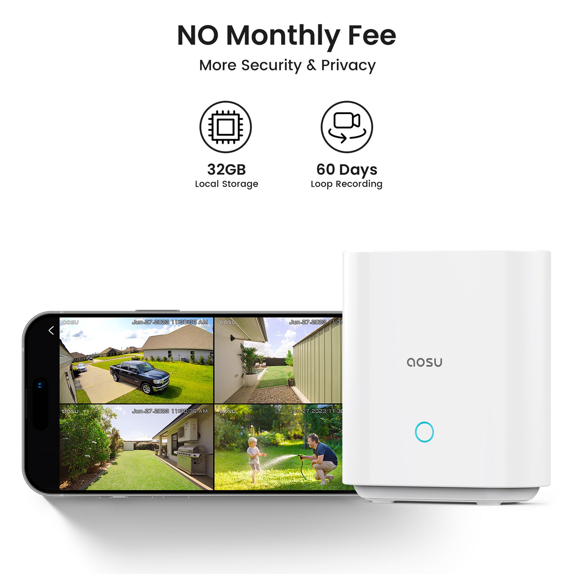 Aosu 2K QHD Dual-Band Wi-Fi Outdoor AI-Smart Solar Security Camera Kit — 2-Camera, 3.0 MP, Panoramic PTZ, Auto-Tracking, HomeBase Recorder