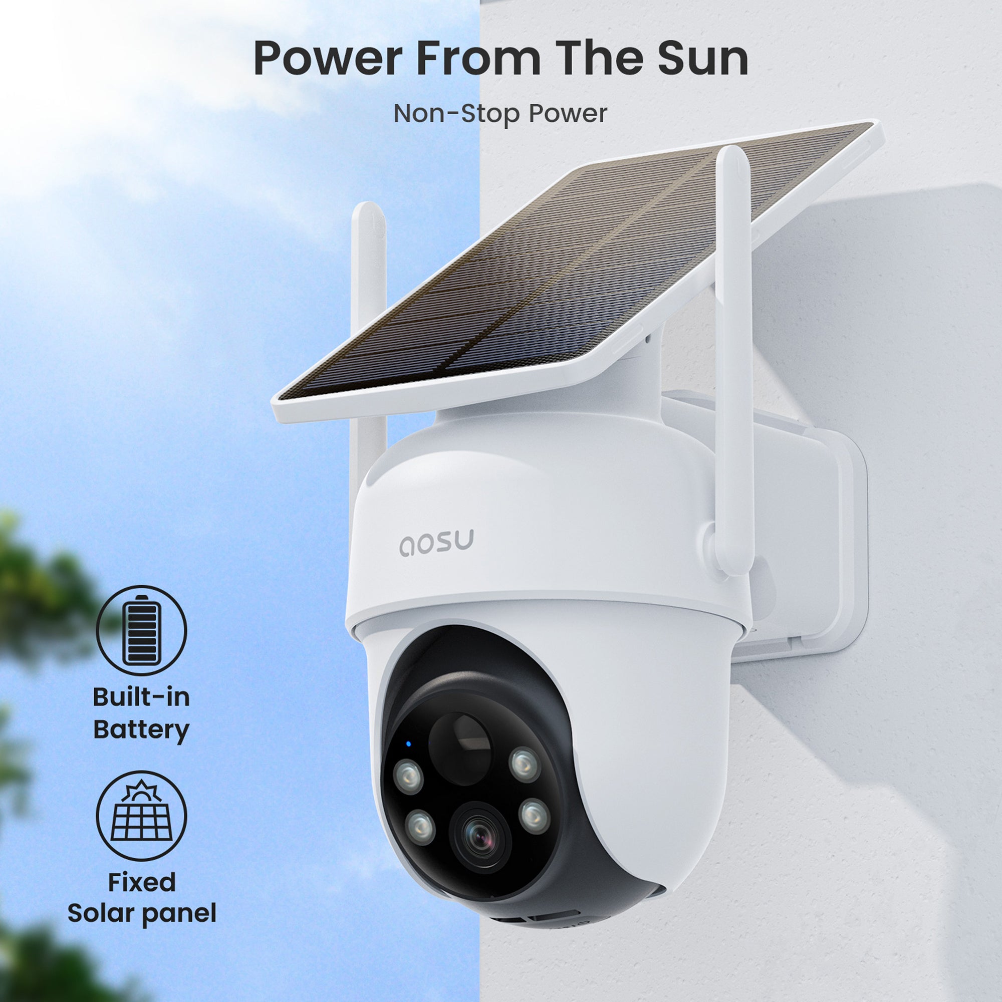 Aosu 2K QHD Dual-Band Wi-Fi Outdoor AI-Smart Solar Security Camera Kit — 2-Camera, 3.0 MP, Panoramic PTZ, Auto-Tracking, HomeBase Recorder