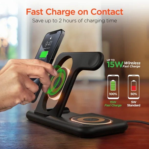 HyperGear PowerFold X-Ray 4-in-1 Foldable Wireless Charging Stand – 15W – Black