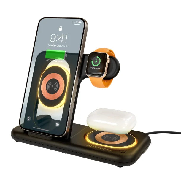 HyperGear PowerFold X-Ray 4-in-1 Foldable Wireless Charging Stand – 15W – Black