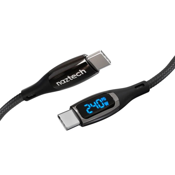 Naztech DigiWATT 240W USB-C to USB-C Fast Charge Cable with LED Power Display – 6 Ft.