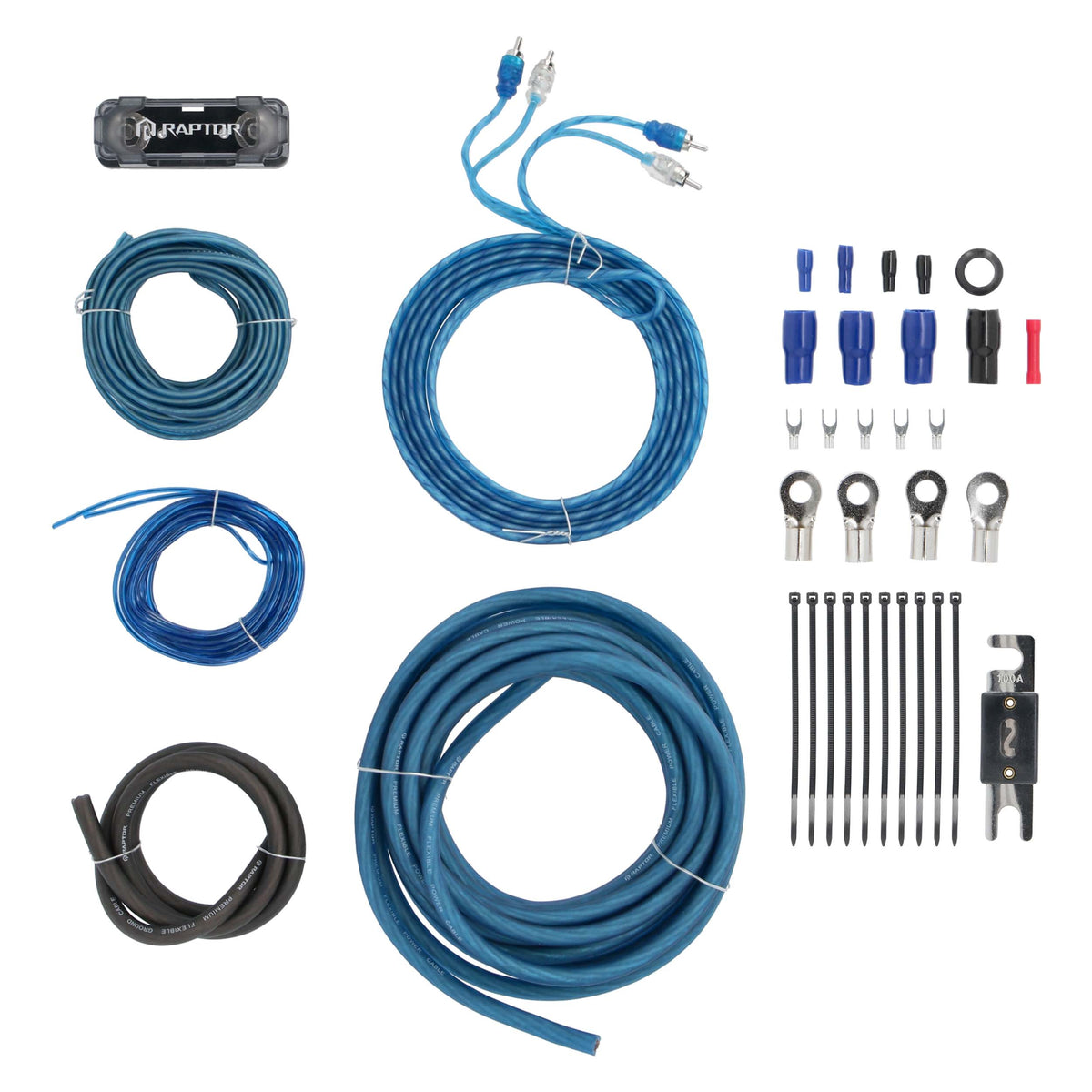 Raptor R2AK4 4 Gauge Amp Wiring Kit with RCA, Bulk Series R2, CCA, 100A ANL Fuse, for Systems up to 1,100W