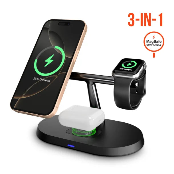 HyperGear MaxCharge Pro 3-in-1 MagSafe-Compatible Wireless Charging Stand – 15W – Black