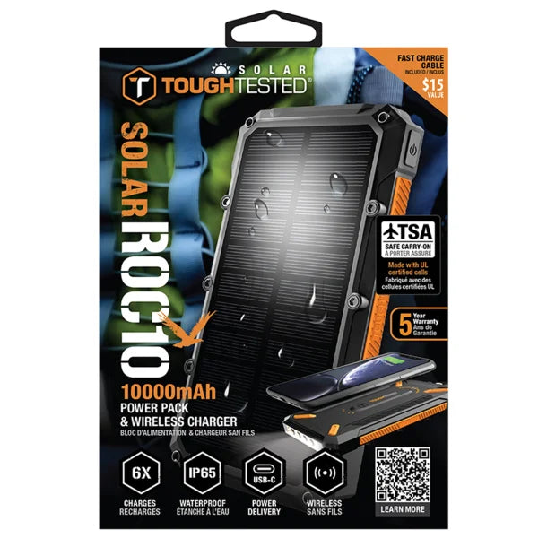 ToughTested ROC10 10,000mAh Solar Power Bank & Qi Wireless Charger – IP65