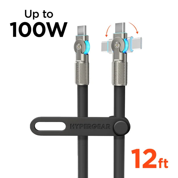 HyperGear Chunky180 100W USB-C to USB-C Rugged Fast Charge Cable – 12 Ft. Black