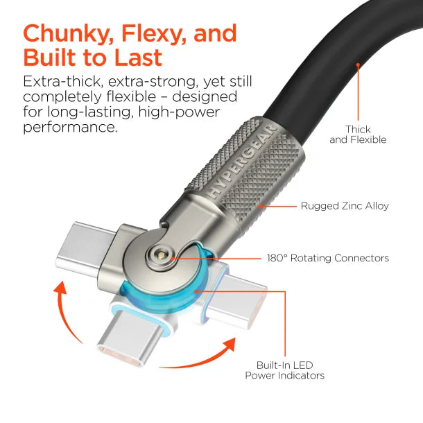 HyperGear Chunky180 100W USB-C to USB-C Rugged Fast Charge Cable – 12 Ft. Black