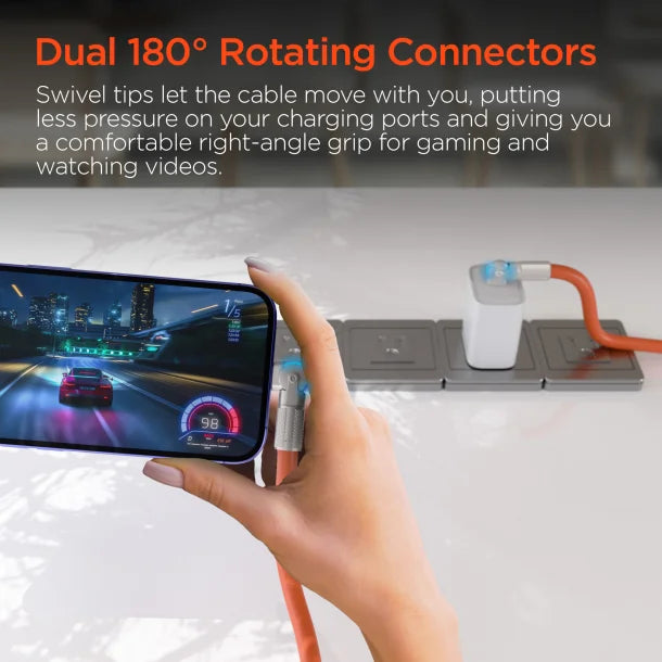 HyperGear Chunky180 100W USB-C to USB-C Rugged Fast Charge Cable – 12 Ft. Orange