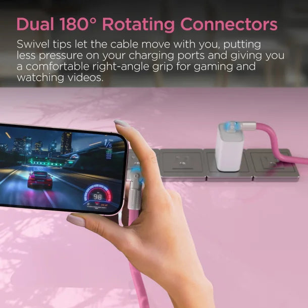 HyperGear Chunky180 100W USB-C to USB-C Rugged Fast Charge Cable – 12 Ft. Pink