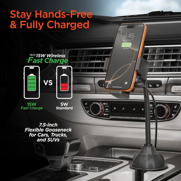 HyperGear EZ Grip 15W Wireless Fast Charging Cup-Holder Phone Mount