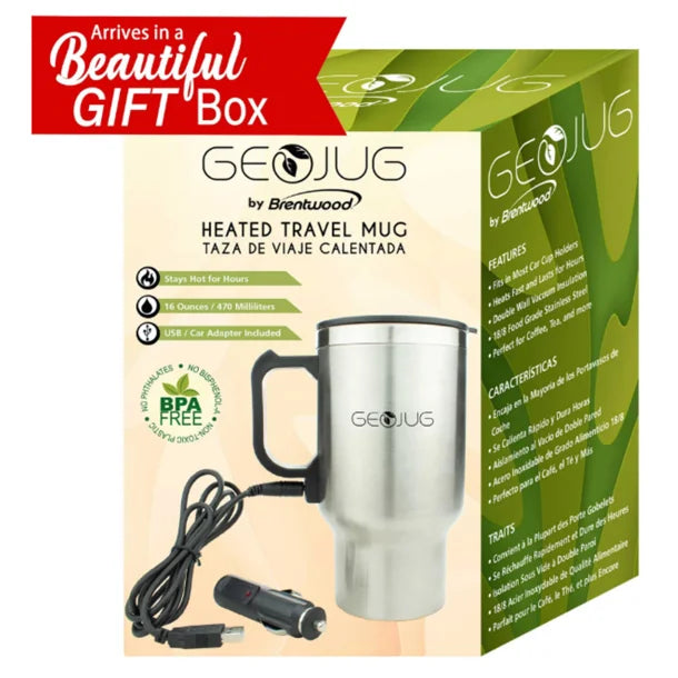 Brentwood GeoJug 16-Oz. Stainless Steel 12V Heated Travel Mug – CMB-16C