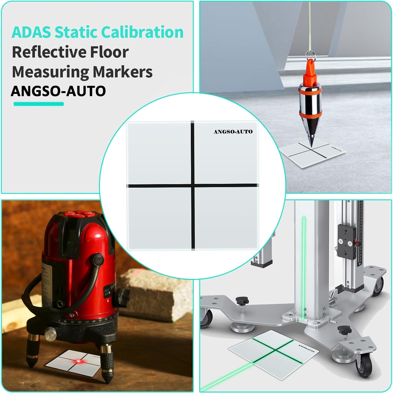 8 Pack ADAS Calibration Floor Markers Reusable Rubber Floor Marking Squares Work for Vehicle ADAS Calibration