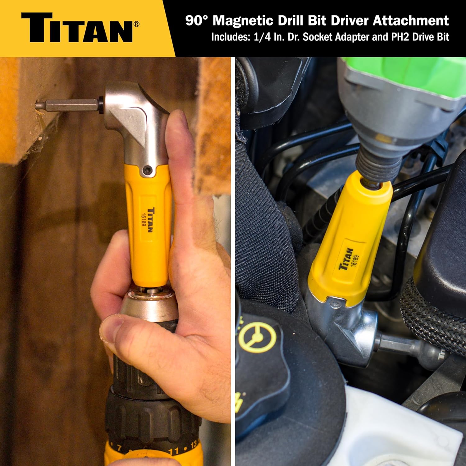 Titan 16189 90-Degree Magnetic Right Angle Drill Attachment for Impact Drivers and Drills