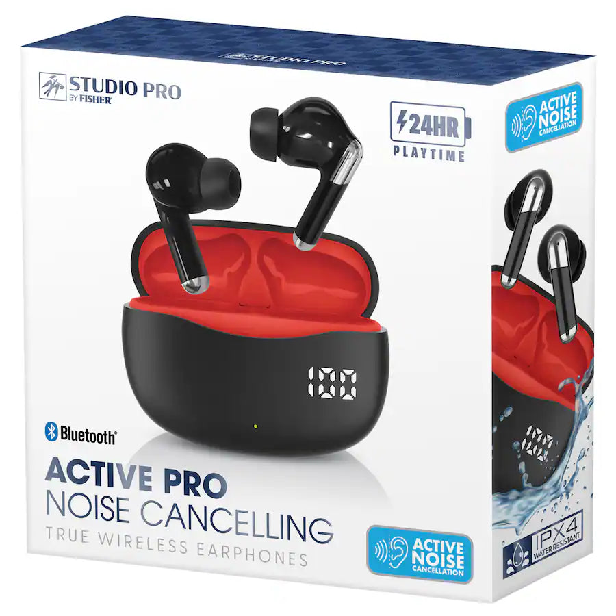Fisher Studio Pro - Studio Pro By Fisher Active Pro Bluetooth Earphones With Microphone, Active Noise Canceling, True Wireless