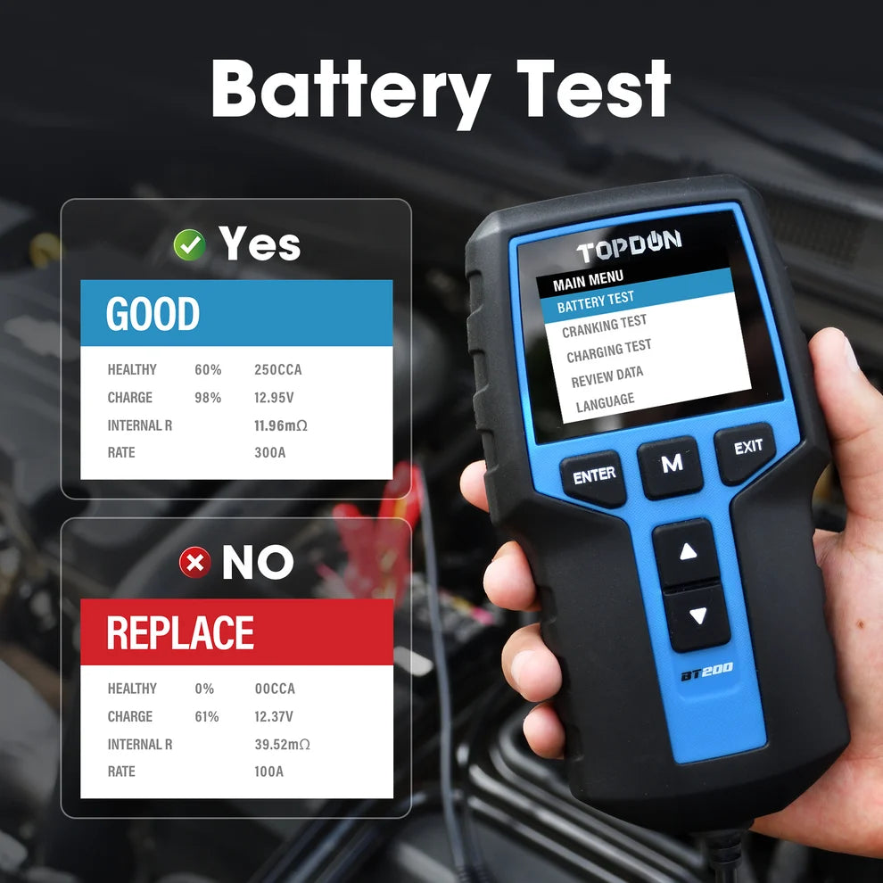 TOPDON BT200 12V Battery Tester & 12V/24V Cranking and Charging System Analyzer