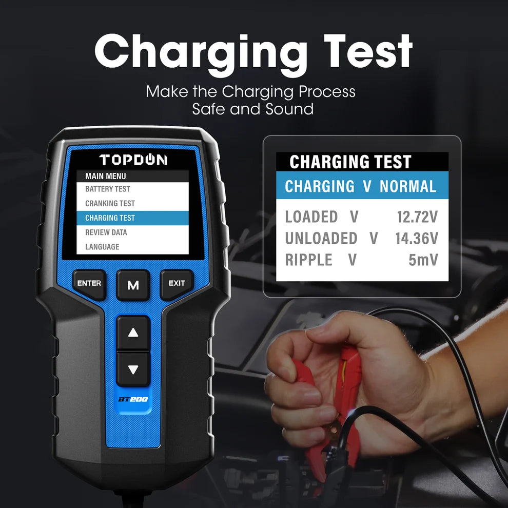 TOPDON BT200 12V Battery Tester & 12V/24V Cranking and Charging System Analyzer