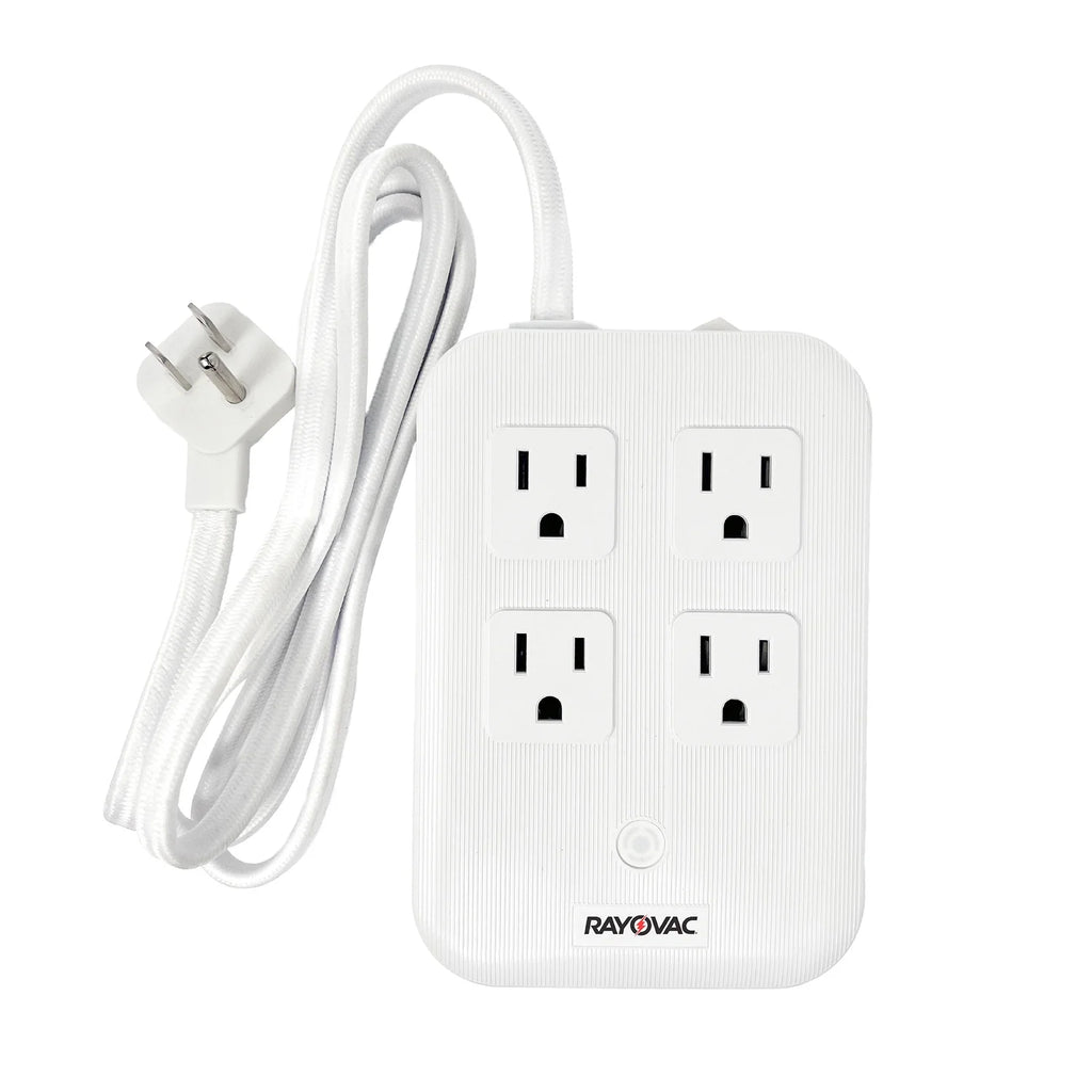RAYOVAC 4-AC Outlet and 4-USB Port 540-Joules Surge Protector Power Strip, 5-Ft. Braided Cord with Flat Plug, SS-P319