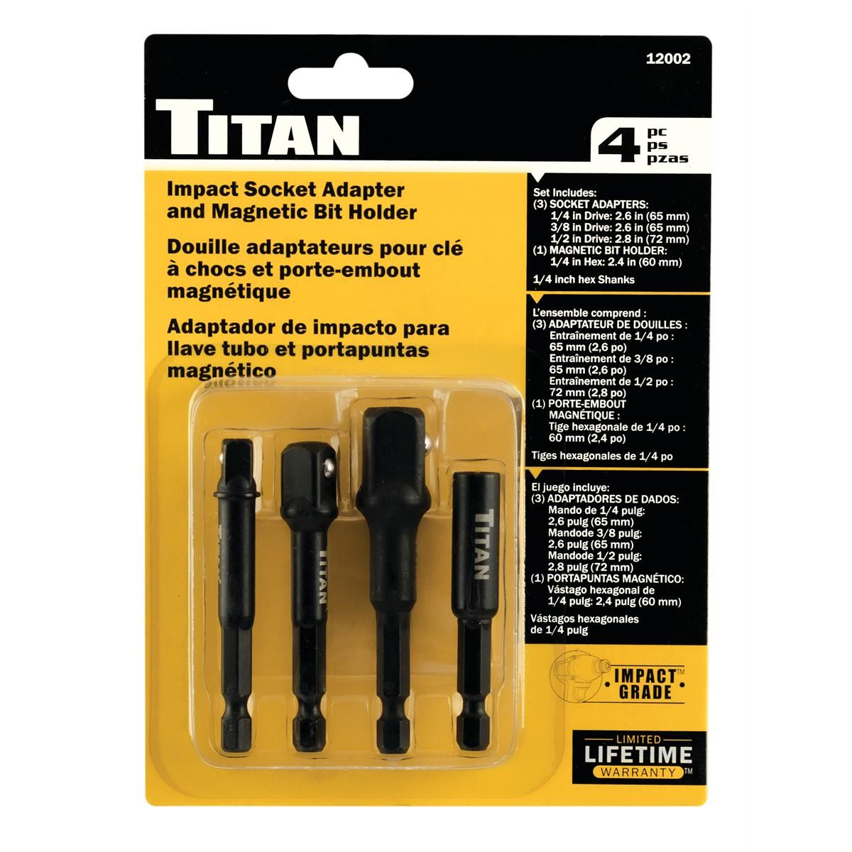 Titan 12002 4-Piece Impact Socket Adapter & Magnetic Bit Holder Set