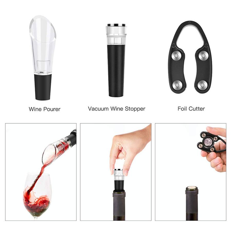 Brentwood - Electric Wine Bottle Opener with Foil Cutter, Vacuum Stopper, and Aerator Pourer - Silver