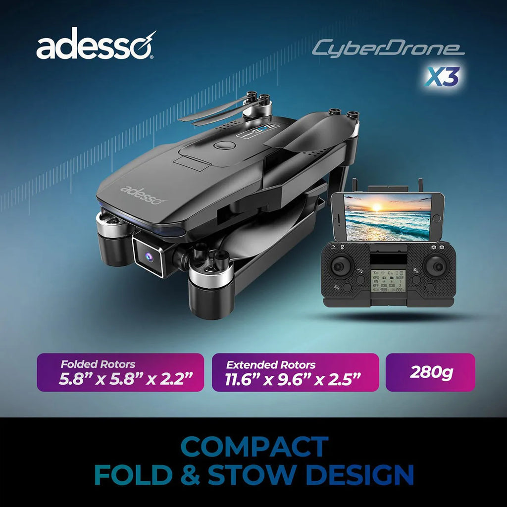 Adesso CyberDrone X2 1080P FPV Drone with Remote Controller