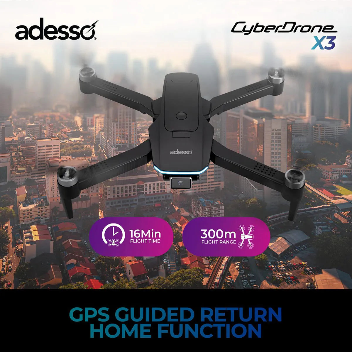 Adesso CyberDrone X2 1080P FPV Drone with Remote Controller