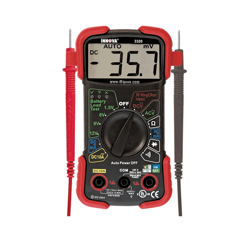 Innova 3320b Auto-Ranging Digital Multimeter, 4000-Count, Pulse Width, Battery Test, 10 MegOhm Automotive Electrical Tester