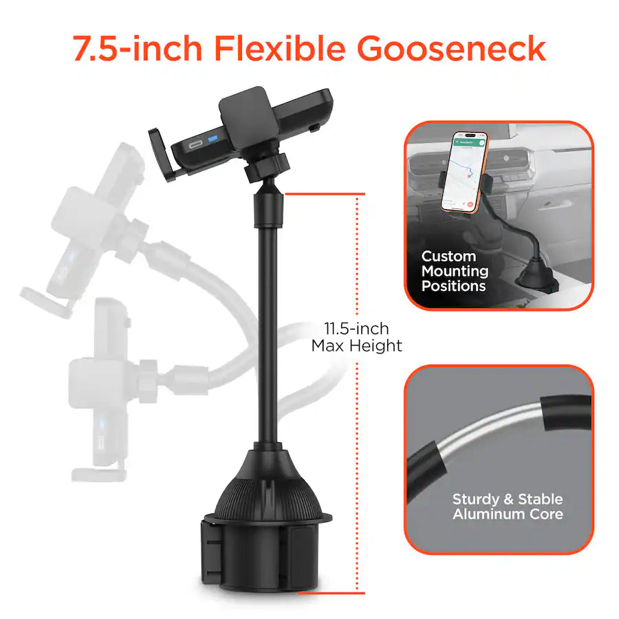 EZ Grip 15W Wireless Fast Charging Phone Mount | Cup Holder | Black