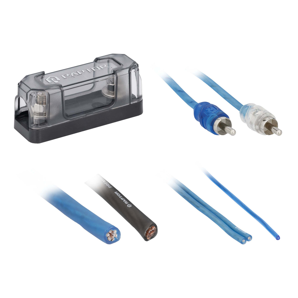 Raptor R2AK4 4 Gauge Amp Wiring Kit with RCA, Bulk Series R2, CCA, 100A ANL Fuse, for Systems up to 1,100W
