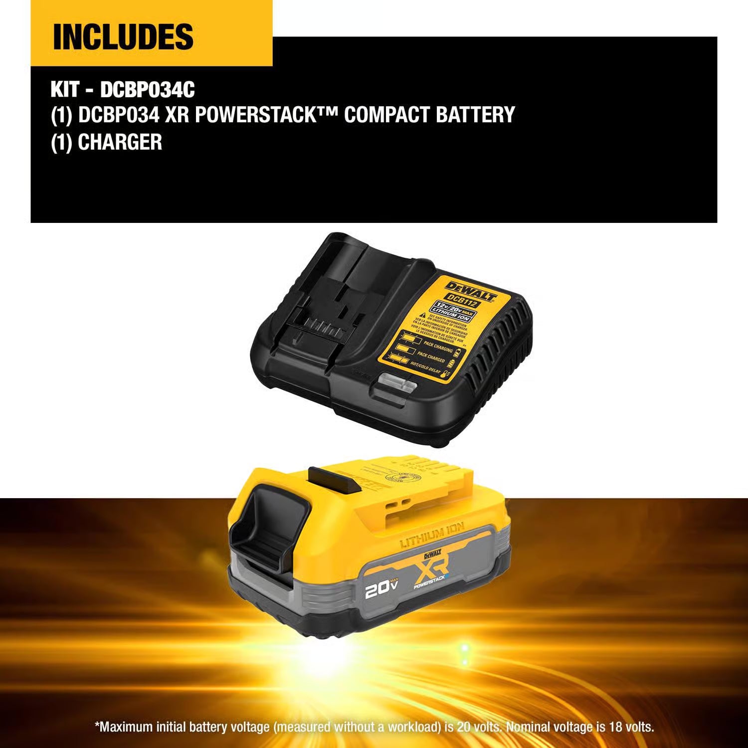 DeWalt 20V MAX XR POWERSTACK DCBP034C 1.7 Ah Lithium-Ion Compact Battery and Charger Starter Kit