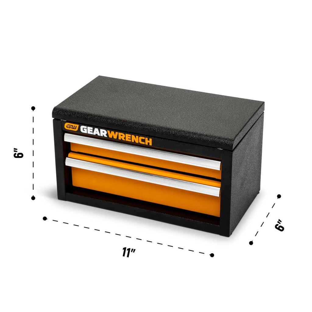 GEARWRENCH GWBXMINIS 11" 2-Drawer Steel Mini Toolbox – Orange & Black