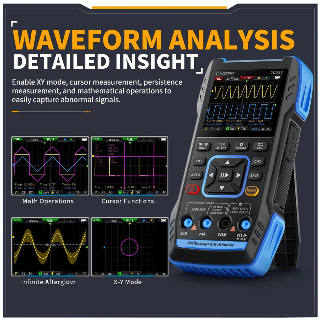 FNIRSI 2C53T 3-in-1 Handheld Oscilloscope, Multimeter & Signal Generator – 50MHz
