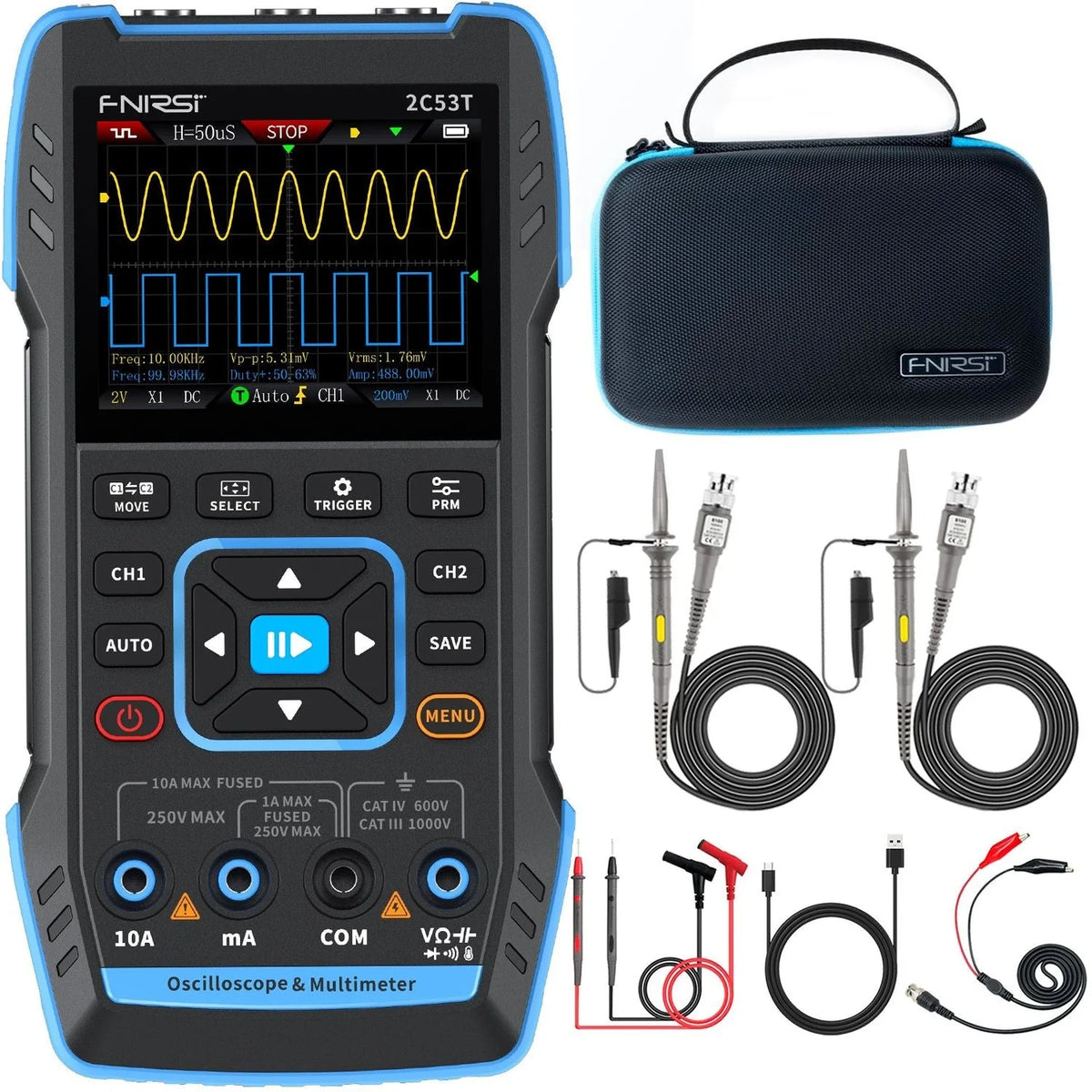 FNIRSI 2C53T 3-in-1 Handheld Oscilloscope, Multimeter & Signal Generator – 50MHz