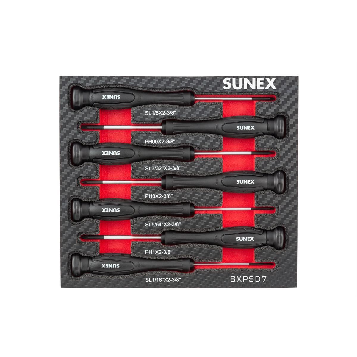 SUNEX SXPSD7 7-Piece Precision Phillips & Slotted Screwdriver Set with EVA Foam Tray