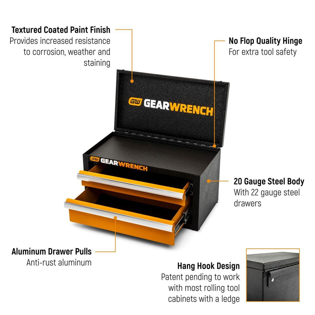 GEARWRENCH GWBXMINIS 11" 2-Drawer Steel Mini Toolbox – Orange & Black