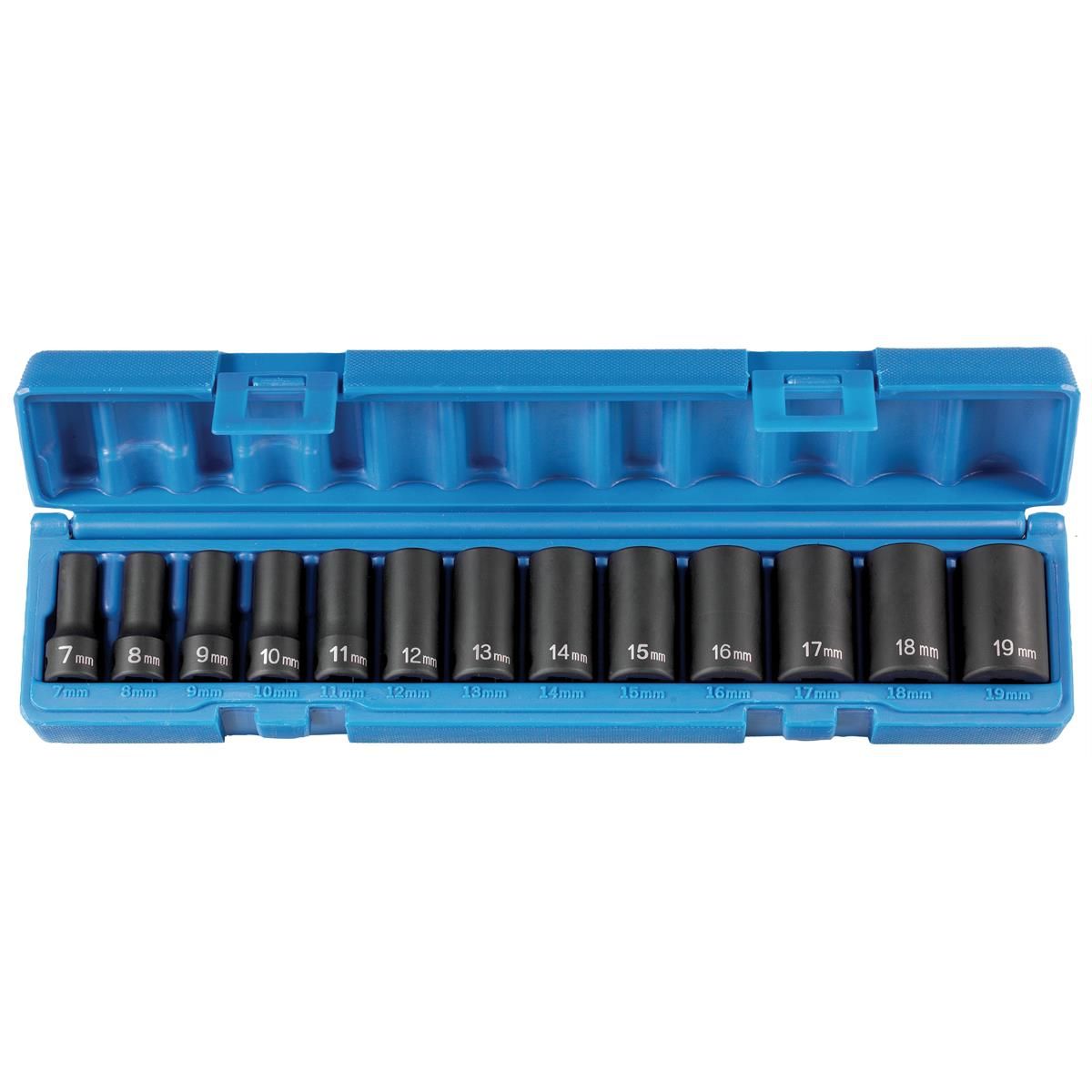 Grey Pneumatic 1213MSD 13-Piece 3/8" Drive Semi-Deep 6-Point Metric Impact Socket Set, 7mm-19mm